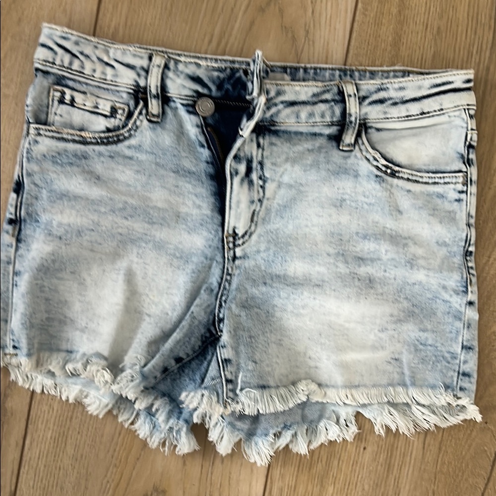 Distressed Blue Jean Shorts with Raw Hem